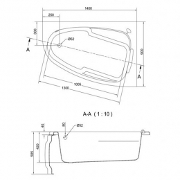 Ванна асимметр.: JOANNA 140x90, правая, ультра белый (WA-JOANNA*140-R-W)