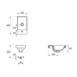 Раковина встраиваемая MODUO 40, 1 отв., белый (P-UM-MOD40/1)
