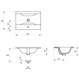 Раковина Cersanit Ontario 50, накладная на тумбу, на столешницу