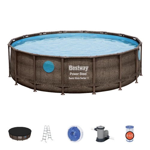 Каркасный бассейн Bestway Ротанг 56725, 488х122 см, с картриджным фильтром, лестницей и тентом купить в интернет магазине Санрай73