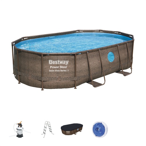Каркасный бассейн Bestway Ротанг 56946, 488х305х107 см, с песочным фильтром, лестницей и тентом купить в интернет магазине Санрай73