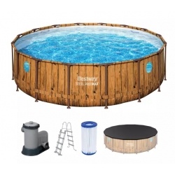 Каркасный бассейн 488 х 122 Bestway Дерево 56725, с картриджным фильтром, лестницей и тентом