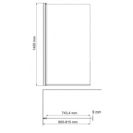 Стеклянная шторка на ванну WasserKraft Berkel 48P01-80BLACK