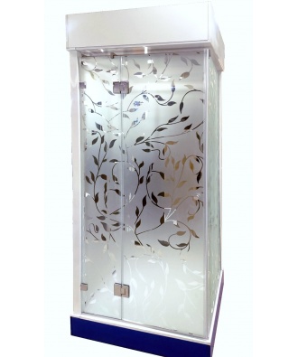 Душевое ограждение 960х960х2000, пескоструйный рисунок, распашная дверь