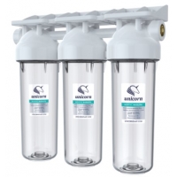 Фильтр магистральный UNICORN тройной TRIO 1/2" 10  прозрачный корпус для холодной воды