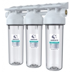 Фильтр магистральный UNICORN тройной TRIO 1/2" 10  прозрачный корпус для холодной воды