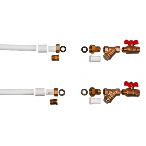 Монтажный комплект для счетчиков ГВС и ХВС с латунными кранами и фильтрами 1/2 купить в интернет магазине Санрай73