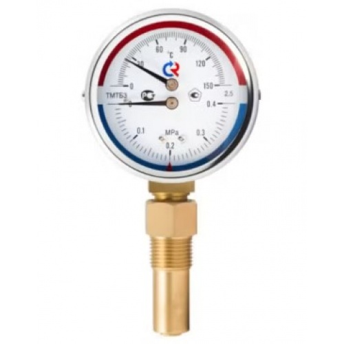 Термоманометр радиальный РОСМА ТМТБ-31Р.2, 80мм, 1,0MPa, 120°C, 1/2", класс 2.5, шток 64мм купить в интернет магазине Санрай73