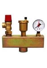 Группа безопасности 1" Aspipe 1,5 bar c воздухоотводчиком, предохранительным клапаном и манометром