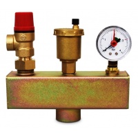 Группа безопасности 1" Aspipe 1,5 bar c воздухоотводчиком, предохранительным клапаном и манометром