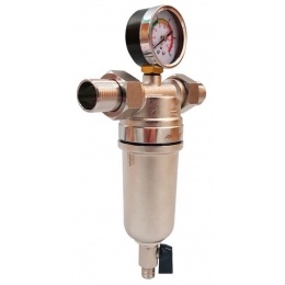 Фильтр с манометром 1/2" Aspipe для горячей воды, колба латунь