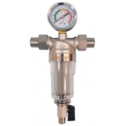 Фильтр с манометром 3/4" Aspipe для холодной воды, колба поликарбонат