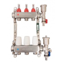 Коллекторная группа на  3 выхода 1"х3/4" Aspipe с расходомерами и тройниками, сталь нержавеющая