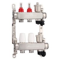 Коллекторная группа на 2 выхода 1"х3/4" Aspipe с расходомерами и воздухоотводчиком, сталь нержавею