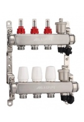 Коллекторная группа на 3 выхода 1"х3/4" Aspipe с расходомерами и воздухоотводчиком, сталь нержавею