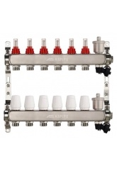 Коллекторная группа на 6 выхода 1"х3/4" Aspipe с расходомерами и воздухоотводчиком, сталь нержавею