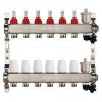 Коллекторная группа на 6 выхода 1"х3/4" Aspipe с расходомерами и воздухоотводчиком, сталь нержавею