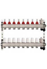 Коллекторная группа на 8 выхода 1"х3/4" Aspipe с расходомерами и воздухоотводчиком, сталь нержавею