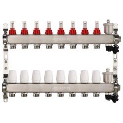 Коллекторная группа на 8 выхода 1"х3/4" Aspipe с расходомерами и воздухоотводчиком, сталь нержавею