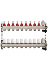 Коллекторная группа на 9 выхода 1"х3/4" Aspipe с расходомерами и воздухоотводчиком, сталь нержавею