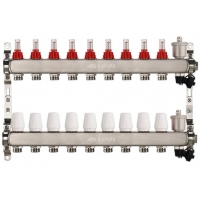 Коллекторная группа на 9 выхода 1"х3/4" Aspipe с расходомерами и воздухоотводчиком, сталь нержавею