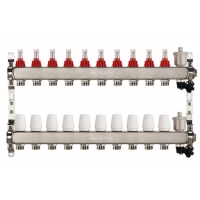 Коллекторная группа на 10 выхода 1"х3/4" Aspipe с расходомерами и воздухоотводчиком, сталь нержавею
