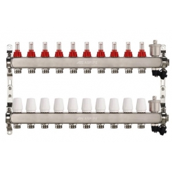 Коллекторная группа на 10 выхода 1"х3/4" Aspipe с расходомерами и воздухоотводчиком, сталь нержавею