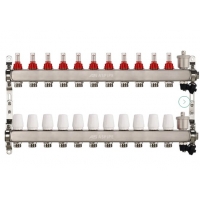 Коллекторная группа на 11 выхода 1"х3/4" Aspipe с расходомерами и воздухоотводчиком, сталь нержавею