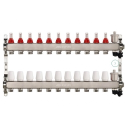 Коллекторная группа на 11 выхода 1"х3/4" Aspipe с расходомерами и воздухоотводчиком, сталь нержавею