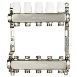 Коллекторная группа на 5 выхода 1"х3/4" Aspipe без расходомеров, сталь нержавеющая