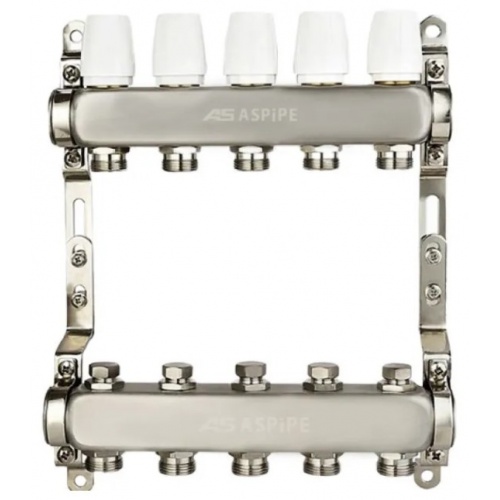 Коллекторная группа на 5 выхода 1"х3/4" Aspipe без расходомеров, сталь нержавеющая купить в интернет магазине Санрай73