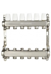 Коллекторная группа на 6 выходов 1"х3/4" Aspipe без расходомеров, сталь нержавеющая