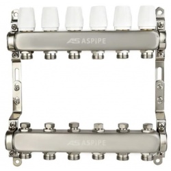 Коллекторная группа на 6 выходов 1"х3/4" Aspipe без расходомеров, сталь нержавеющая