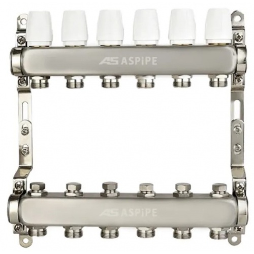 Коллекторная группа на 6 выходов 1"х3/4" Aspipe без расходомеров, сталь нержавеющая купить в интернет магазине Санрай73