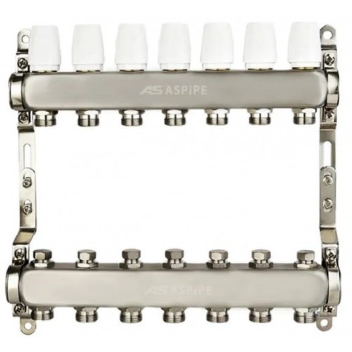 Коллекторная группа на 7 выходов 1"х3/4" Aspipe без расходомеров, сталь нержавеющая купить в интернет магазине Санрай73