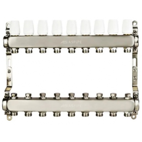 Коллекторная группа на 9 выходов 1"х3/4" Aspipe без расходомеров, сталь нержавеющая купить в интернет магазине Санрай73
