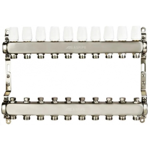 Коллекторная группа на 10 выходов 1"х3/4" Aspipe без расходомеров, сталь нержавеющая купить в интернет магазине Санрай73