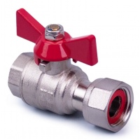 Кран шаровой с накидной гайкой 1"ВР х 1" Aspipe прямой, бабочка красная