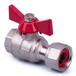 Кран шаровой с накидной гайкой 1"ВР х 1" Aspipe прямой, бабочка красная