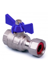 Кран шаровой с накидной гайкой 1"ВР х 1" Aspipe прямой, бабочка синяя