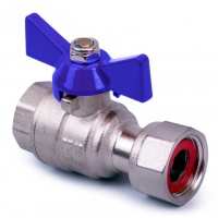 Кран шаровой с накидной гайкой 1"ВР х 1" Aspipe прямой, бабочка синяя