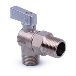 Кран шаровой угловой 1/2"НР/НР ASPIPE ручка-флажок, никелированный