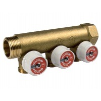 Коллектор сантехнический 3/4" х 1/2" на 3 выхода Giacomini R585C с вентилями