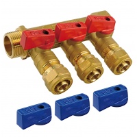 Коллектор распределительный 3/4"х16мм с 3 отводами Vieir VER703 с евроконусами, шаровые краны