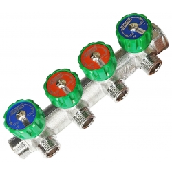 Коллектор распределительный 3/4"х1/2" с 4 отводами Vieir VER404-A под плоское уплотнение, вентили