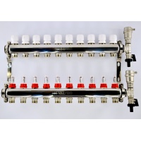 Коллекторная группа Valtec VTc.589.EMNX 1"х3/4" 10 выходов с регулирующими клапанами и расходомерами