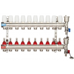 Коллекторная группа Vieir VR112 на 10 выходов с расходомерами, без кранов, латунь