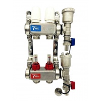 Коллекторная группа на  2 выхода Vieir VR113 с расходомерами, без кранов, сталь нержавеющая