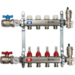 Коллекторная группа Stout SMS-0907 1"х3/4" 4 выхода, с расходомерами