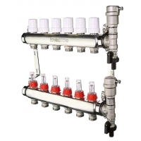 Коллекторная группа Valtec VTc.589.EMNX 1"х3/4" 6 выходов с регулирующими клапанами и расходомерами